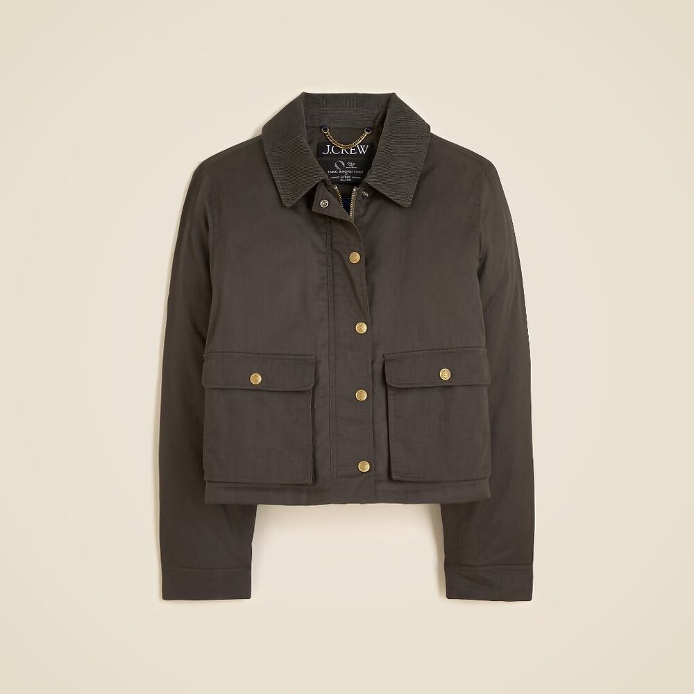 J. Crew Cropped Barn Jacket in Ripstop Cotton Mossy Brown Size Med NWT‎